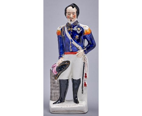 A Staffordshire flatback portrait figure of Napoleon III, c1854, the oblong base inscribed LOUIS NAPOLEON, 41cm h  See Pugh, 
