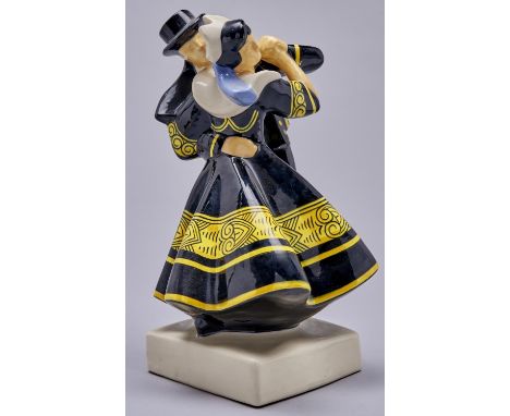 A Quimper earthenware group of dancers, modelled by R Micheau-Vernez, late 20th c, 35cm h, painted HENRIOT QUIMPER F 824  Und