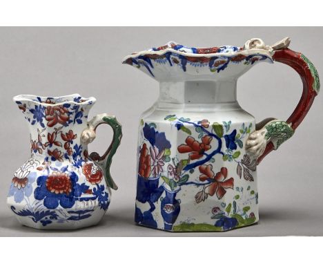 Two graduated Mason's Ironstone Japan pattern octagonal jugs, c1830, with Hydra handle, 16 and 24cm h, printed mark  Slight w