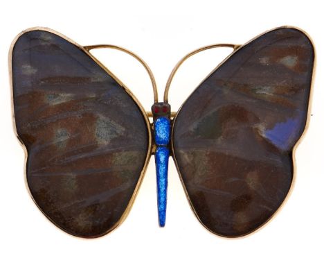 A butterfly wing and gold and enamel butterfly brooch, London 19212, 14.1g  Good condition