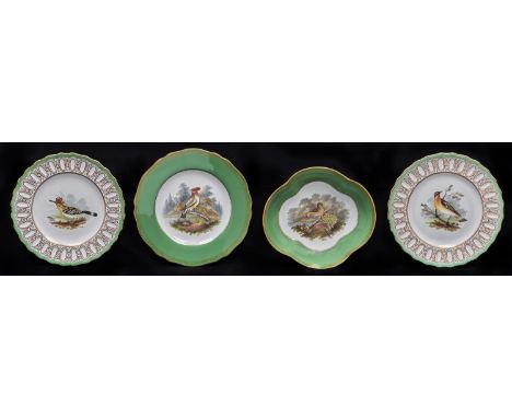 A pair of Copeland bone china ornithological dessert plates, c1861, of Windsor shape, painted with a Hoopoe or Redstart, 22.5