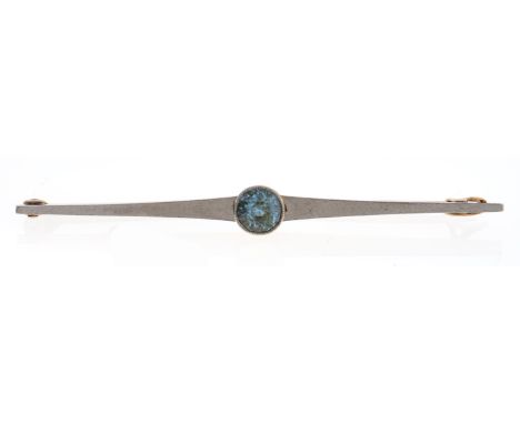 A zircon bar brooch, c1920, in gold, marked 15ct, 3.8g  Light scratches from occasional wear