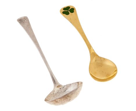 A George III silver sauce ladle, Old English pattern, by Peter, Ann and William Bateman, London 1800 and a George Jensen silv