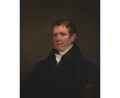 English School, 19th c - Portrait of a Gentleman, bust length in a black coat and white stock, oil on canvas, 29 x 24cm, in g