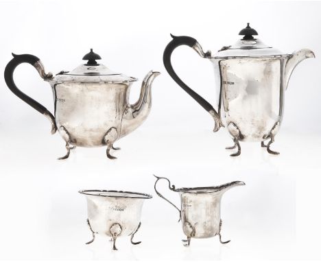 A George V four-piece silver tea service, on hoof feet, lidded jug 18cm h, by Walker &amp; Hall Limited, Sheffield 1928, 1929