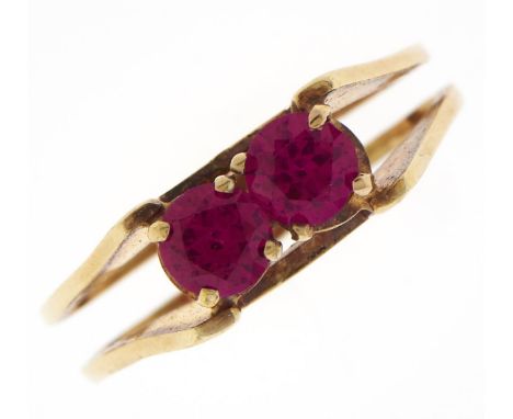 A synthetic ruby ring, in gold, marked 585, 3g, size N  Good condition