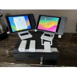 LOT OF: (2) SQUARE POS (2) IPADS MODEL A2197, WIFI SYSTEM EXTENDER, CASH DRAWER+KEY AND BILL COUNTER