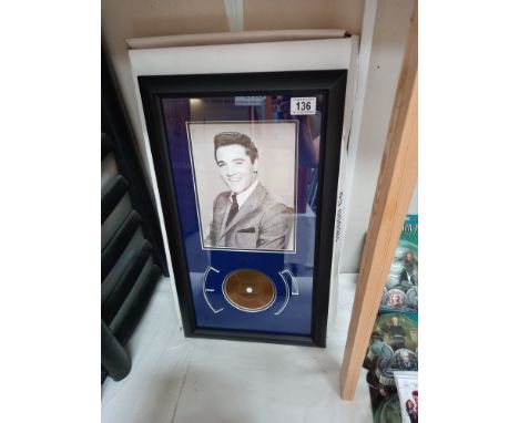 Elvis Presley gold disc/with real single hair framed print, (new, taken out of box for photo) COLLECT ONLY