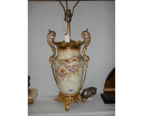 A Victorian ceramic and gilt table lamp base, COLLECT ONLY.