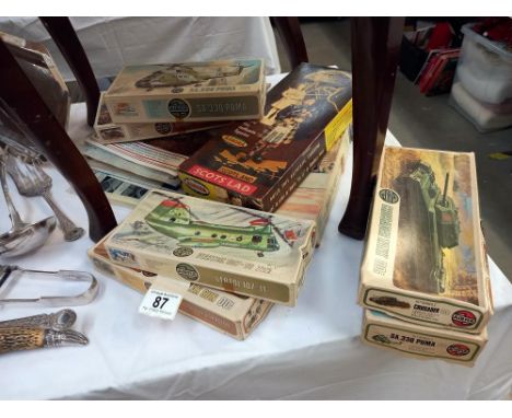 A quantity of vintage empty model kit boxes including Airfix Aurora etc