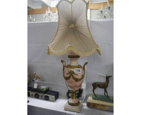 An early French ormolu mounted marble table lamp with original shade. COLLECT ONLY.