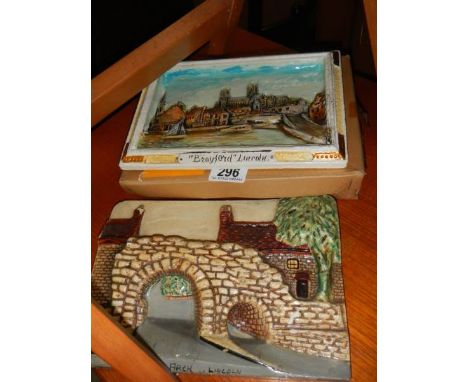 A vintage boxed Ray Fisk painted plaque of Lincoln and Brayford arch.