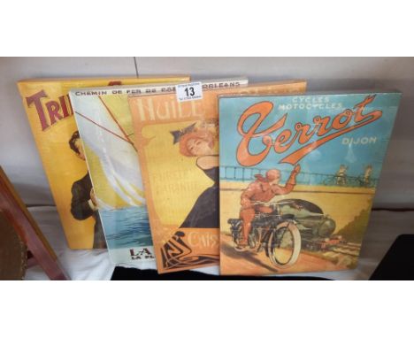4 vintage style French advertising poster prints on canvas approximately A4 size