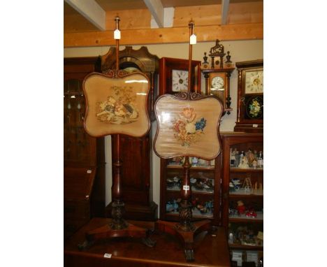A pair of Victorian rosewood and tapestry pole screens, COLLECT ONLY.