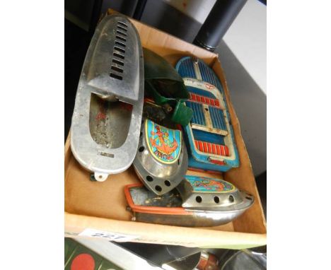 A selection of vintage tin plate steam putt putt boats