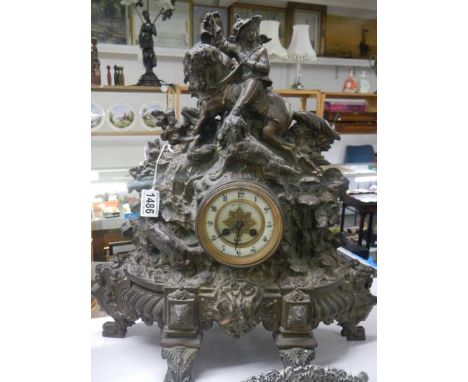 A late 19th century heavy Frenc clock surmounted horse and rider, COLLECT ONLY.Movement Japy Freres, France.No key, no pendul