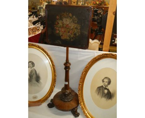A Victorian mahogany tapestry fire screen. COLLECT ONLY.