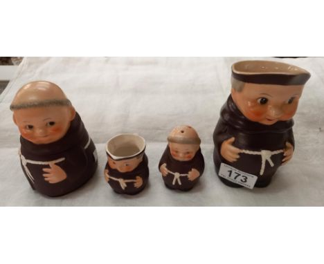 4 vintage Goebel Monks - 2 jugs, preserve pot &amp; pepper pot