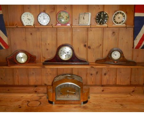 A quantity of vintage and Edwardian clocks including pecking chicken alarm clock.