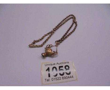 A 9ct gold chain with un-marked fob and yellow metal clasp, 42cm, total weight 6.9 grams.