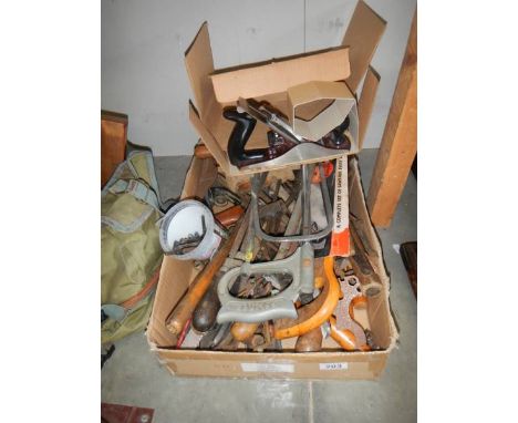 A mixed lot of vintage tools including spanners, hammers, chisels, planes etc.,