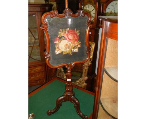 A Victorian rosewood and tapestry pole screens, COLLECT ONLY.