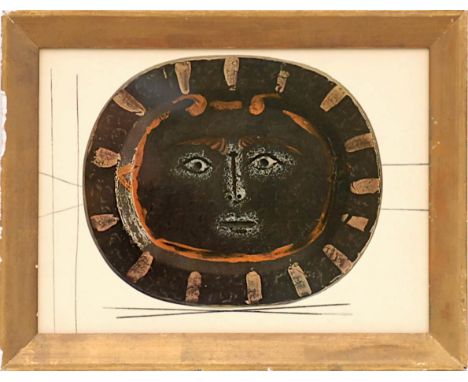 PABLO PICASSO 'Study of a Ceramic Plate, Brown', quadrichrome, suite 'Ceramiques', 30cm x 40cm, framed and glazed. 