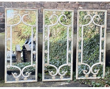 ARCHITECTURAL GARDEN MIRRORS, set of three, 111cm H x 48cm W, Regency style. (3) 