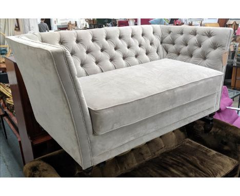 SOFA, 155cm W, contemporary grey velvet button back upholstered.. 