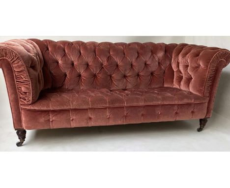 CHESTERFIELD SOFA, Victorian, horsehair upholstered in 'old rose' buttoned velvet, 190cm W. 