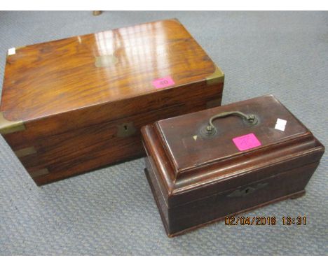 A Victorian mahogany writing box and a George III mahogany tea caddy A/F 