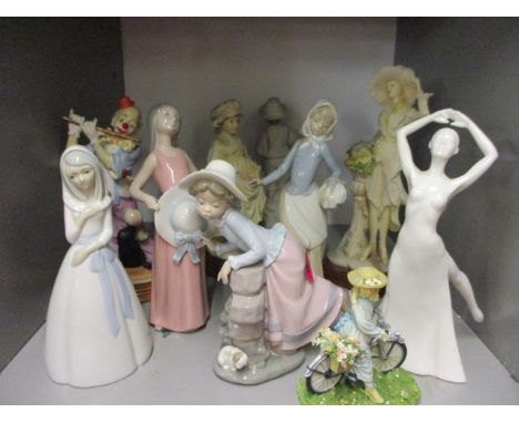 A group of ten figures to include a Nao and a Lladro figure 