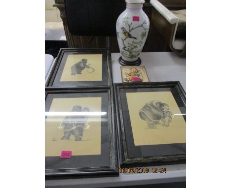 Three Canadian Inuit portraits, a Hummel figural plaque and a Franklin Mint porcelain vase 