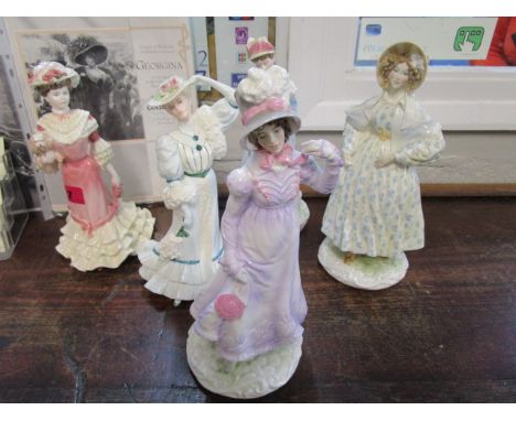 A group of three Royal Worcester figurines and two Coalport figurines 