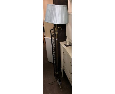 POLISHED METAL LAMP STANDARD WITH BLUE SHADE 