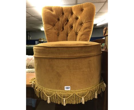 GOLD BUTTON UPHOLSTERED CIRCULAR BEDROOM CHAIR 