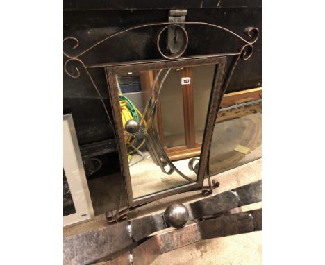 WROUGHT IRON METAL WORK AND GLASS TOPPED CONSOLE TABLE AND MIRROR 