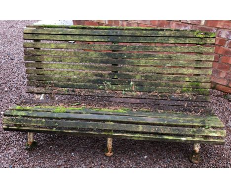 LATE VICTORIAN CAST IRON BASED SLATED GARDEN BENCH WEATHERED A/F