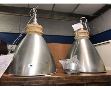 PAIR OF RETRO CHROME PENDANT LIGHT FITTINGS 