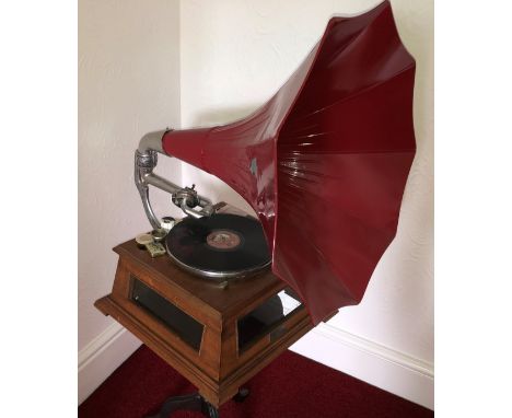 TABLE TOP GRAMOPHONE  GLAZED SIDE PANELS AND HORN