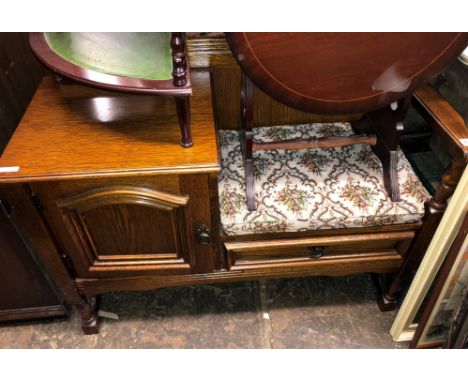 OAK TAPESTRY SEATED HALL BENCH 