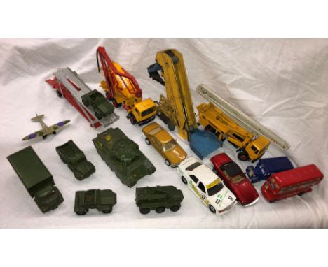 SELECTION OF CONRAD PUTZMEISTER AND A CONRAD CEMENT MIXER, DINKY 964 ELEVATOR LOADER, PLAYWORN DINKY MILITARY VEHICLES 651, 6