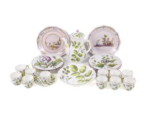 A mixed collection of 20th century floral dinner and coffee service items. Including four Vista Alegre Mottahedeh plates for 