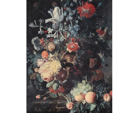 Still Life Flowers and Fruit (1721) by Jan van Huysum (1682 - 1749), print on canvas. 51cm x 67cm. Framed