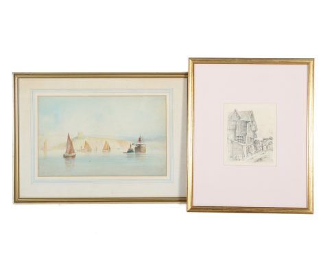 Two 20th century pictures. Consisting of a signed etching, indistinct signature, 18cm x 22cm, and a watercolour of a colour s