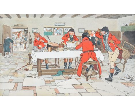 Cecil Aldin (1870-1935) - 'Fox Hunt Breakfast', dated 1900, print. 60cm x 37cm. Framed and glazed