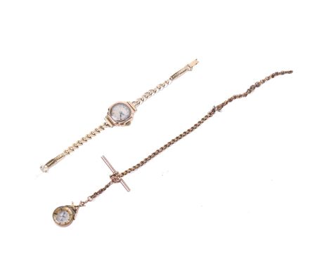 A ladies 9ct cased cocktail watch and a 9ct gold cased compass. The watch having a gilt dial with Arabic numerals, with a gol