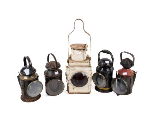 Railwayana - five assorted vintage railway signal lamps. Max. H53cm