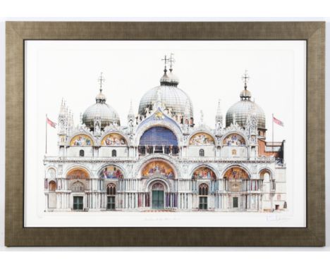 Signed limited edition print 'Basilica di San Marco - Venice'. No. 34/500, indistinct signature lower right. 90cm x 60cm. Fra
