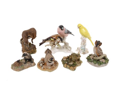 A collection of seven assorted figures modelled as birds and woodland animals. Including four by Teviotdale, a Border Fine Ar